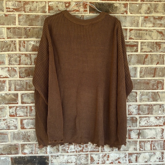 Rue 21+ Camel Color Ribbed Knit V-Neck Button Sweater - Picture 9 of 9